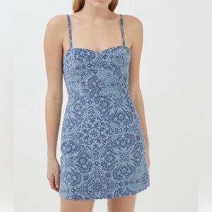 Urban Outfitters UO After All Corduroy Bustier Dress Blue Multi Size Medium